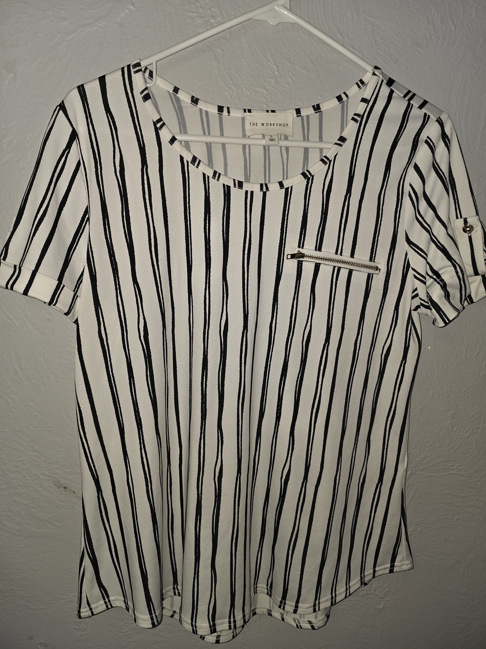 Workshop Republic Clothing White Short Sleeve Top with Black Stripes